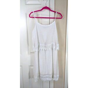 mlle gabrielle tiered lace trim summer dress white 1X